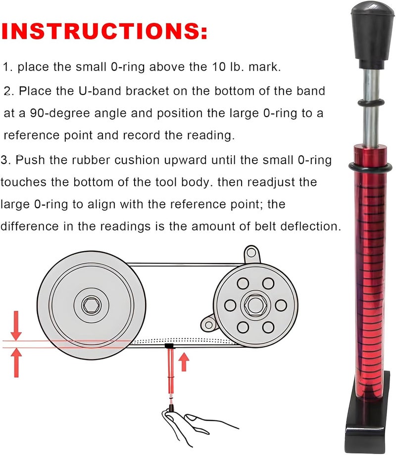 MTRPS Belt Tension Gauge, Adjustable 10 Lbs Specification Drive Belt Tensioner Tool with L Shaped Pad, Universal Measuring Tool for Motorcycles ATVs Secondary Drive Belts (Red) - Image 5